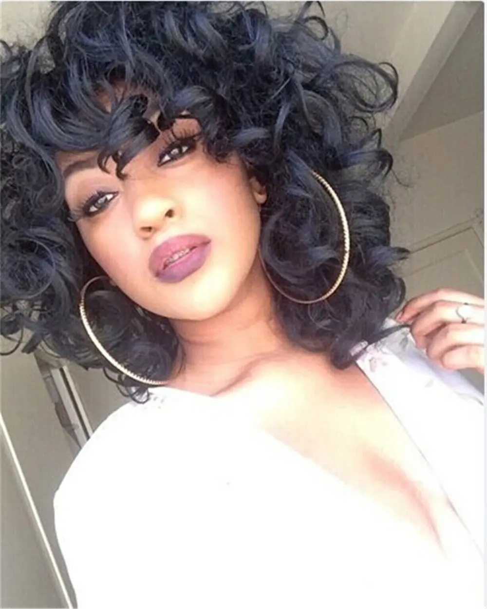 FREE SAMPLE Short Curly Kinky Wigs for Black Women Fluffy Wavy Black Synthetic Hair Natural Wigs Heat Resistant Wigs