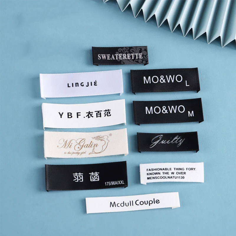 Wholesale High Quality Satin Garment Labels Printed Satin Label Maker Clothing Size Labels with Custom Brand Logo