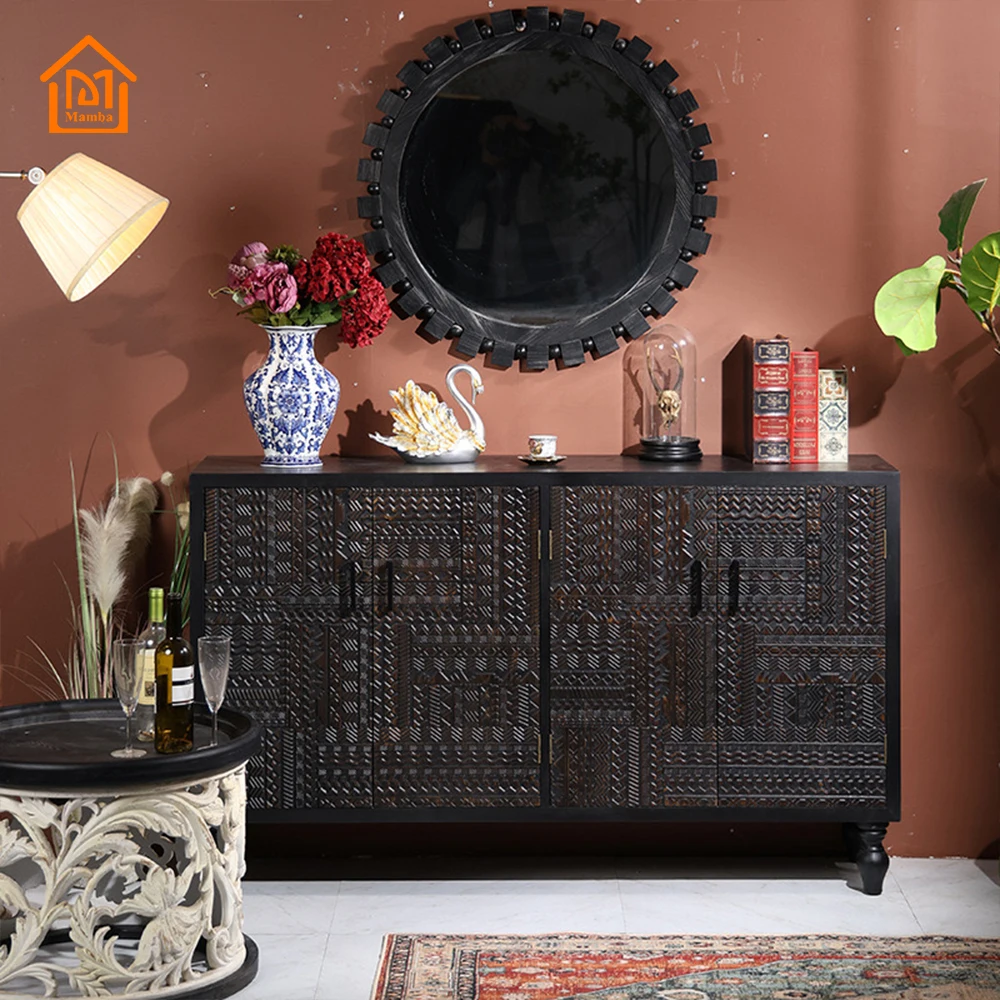 Mamba Rustic Home Craft Minimalism Wooden Storage Cabinet Farmhouse Living Room With 4 Doors