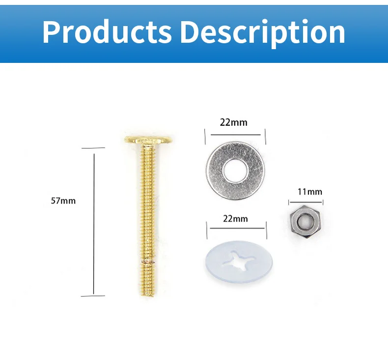 Toilet fixing bolt with washer TD302,Brass Bolt+Stainless steel Washer and Nut+plastic washer