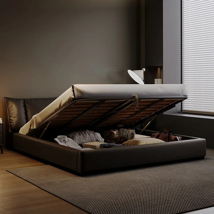 Modern simple imported cowhide high-end atmosphere 1.5 meters bed light luxury wedding bed Italian master bedroom soft bed