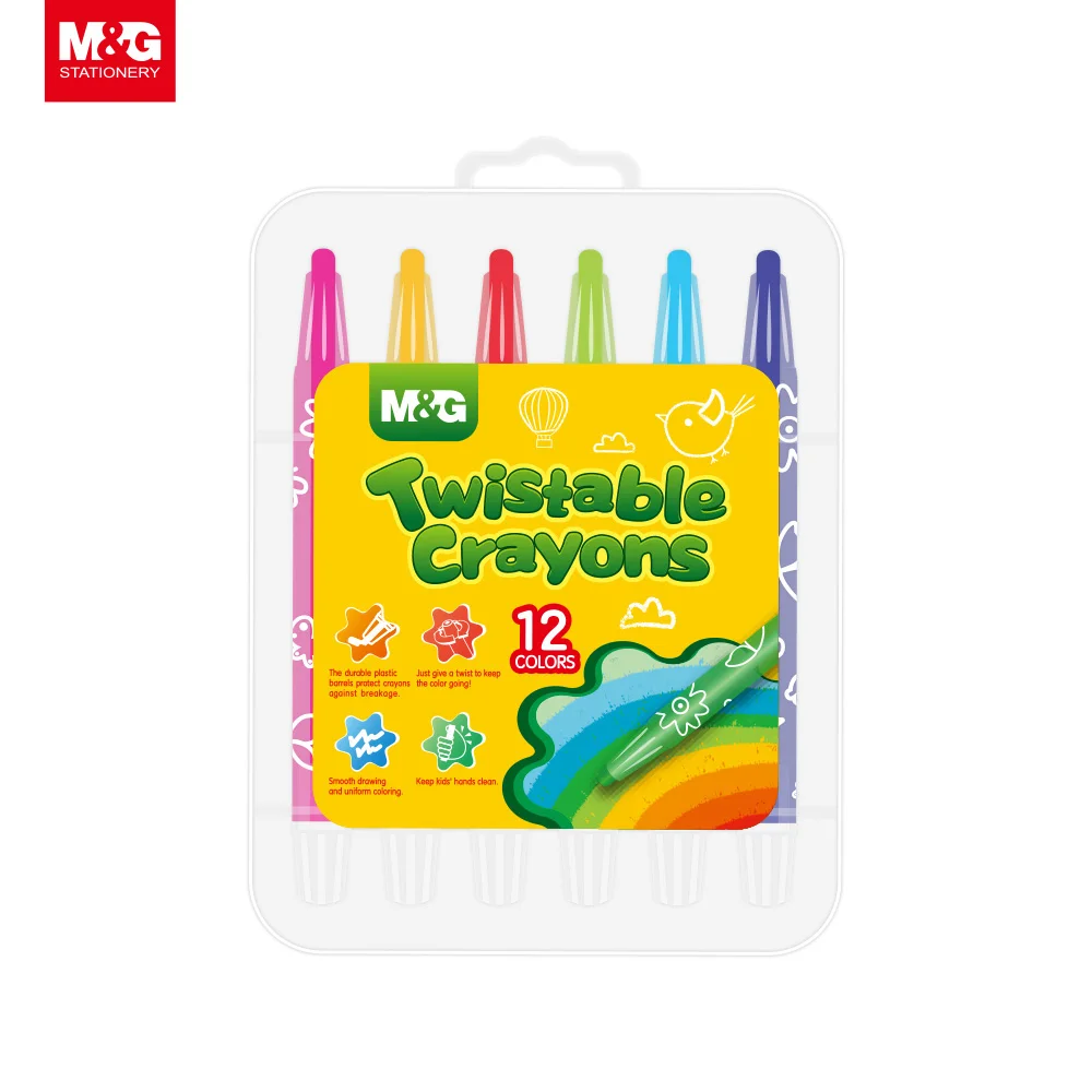 M&G Best Selling 12 Colors Crayon Set Twistable Crayon For Children Set Pp Box Package (1600356593290)