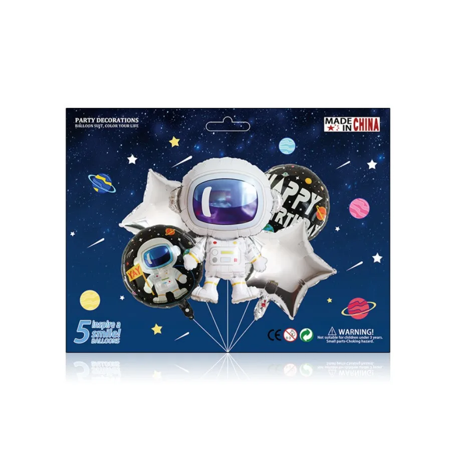 5PCS/SET Retail Package Birthday Party Space Balloon Set Space Party Favors Helium ROCKET Astronaut Foil Balloon