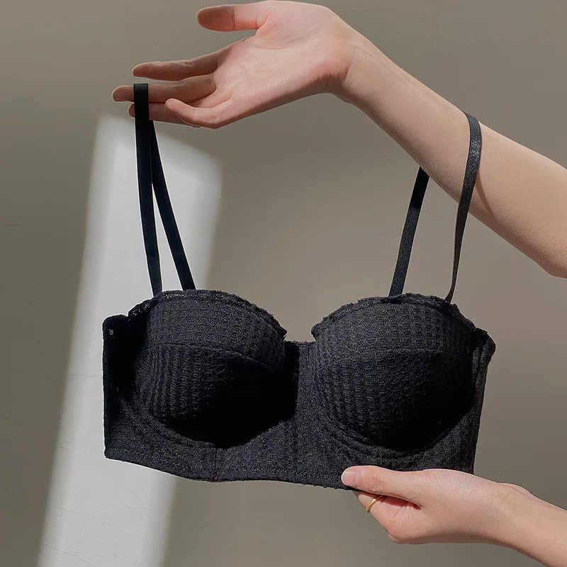 Cotton Underwear Women Top Bra Wireless Gathered Comfort Push up Bralette Seamleass Bras Adults Crocheted Plain Plain Dyed 2pcs