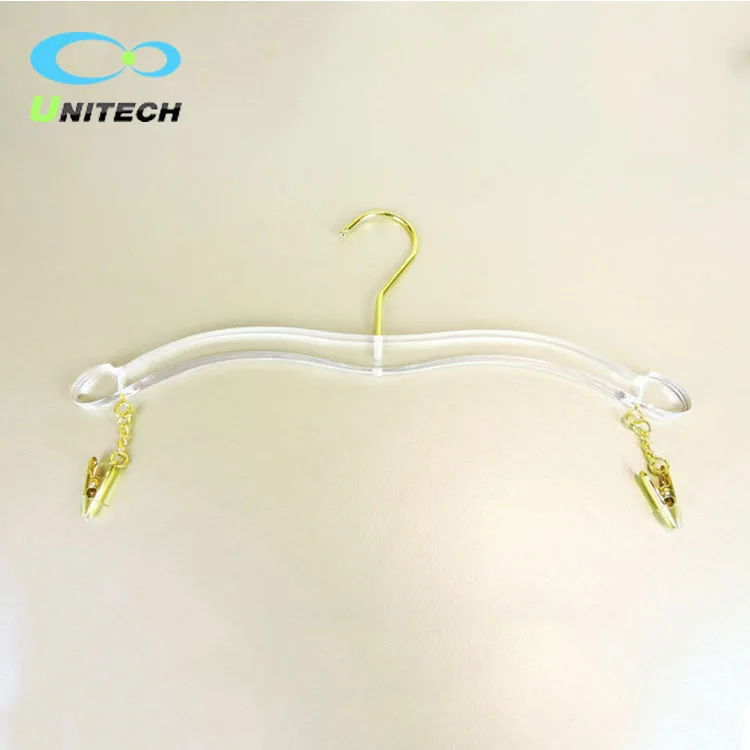 Custom clear plastic acrylic underwear display hanger lingerie metal hooks for clothes hanger