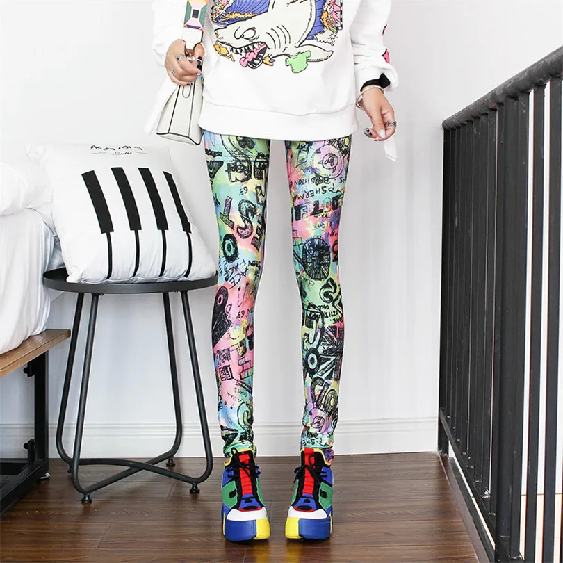 Plus Size Floral Graffiti Patterned Print Fitness Sport Leggings Gym Pants Graffiti Print Leggings