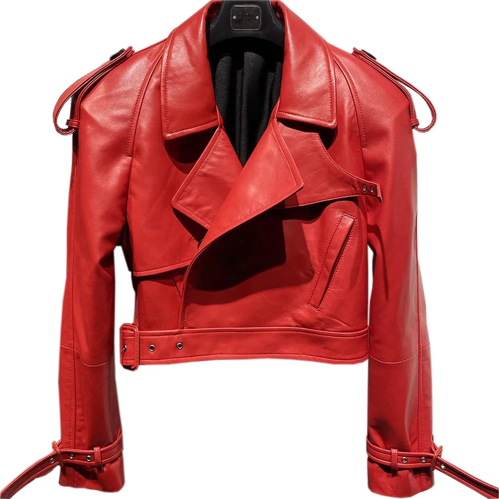 2024 High Quality dark brown leather jacket motor cycle leather jacket leather jacket woman