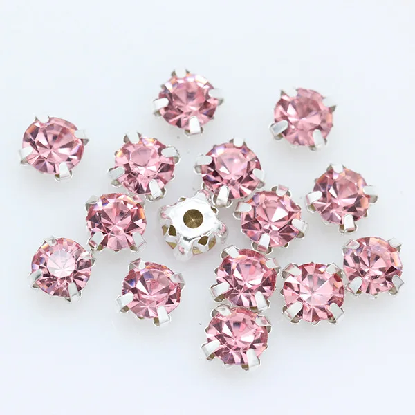 Prong Sew on Strass Beads Crystals Rhinestones with Plated Flatback Claw for Clothing in Sliver Round Colorful Glass Opp Bag