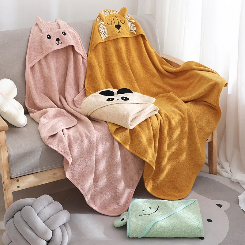 wholesale customer Organic Cotton bamboo Terry baby animal bath hooded bath towel baby swaddle towel kids bath towels 90x90cm