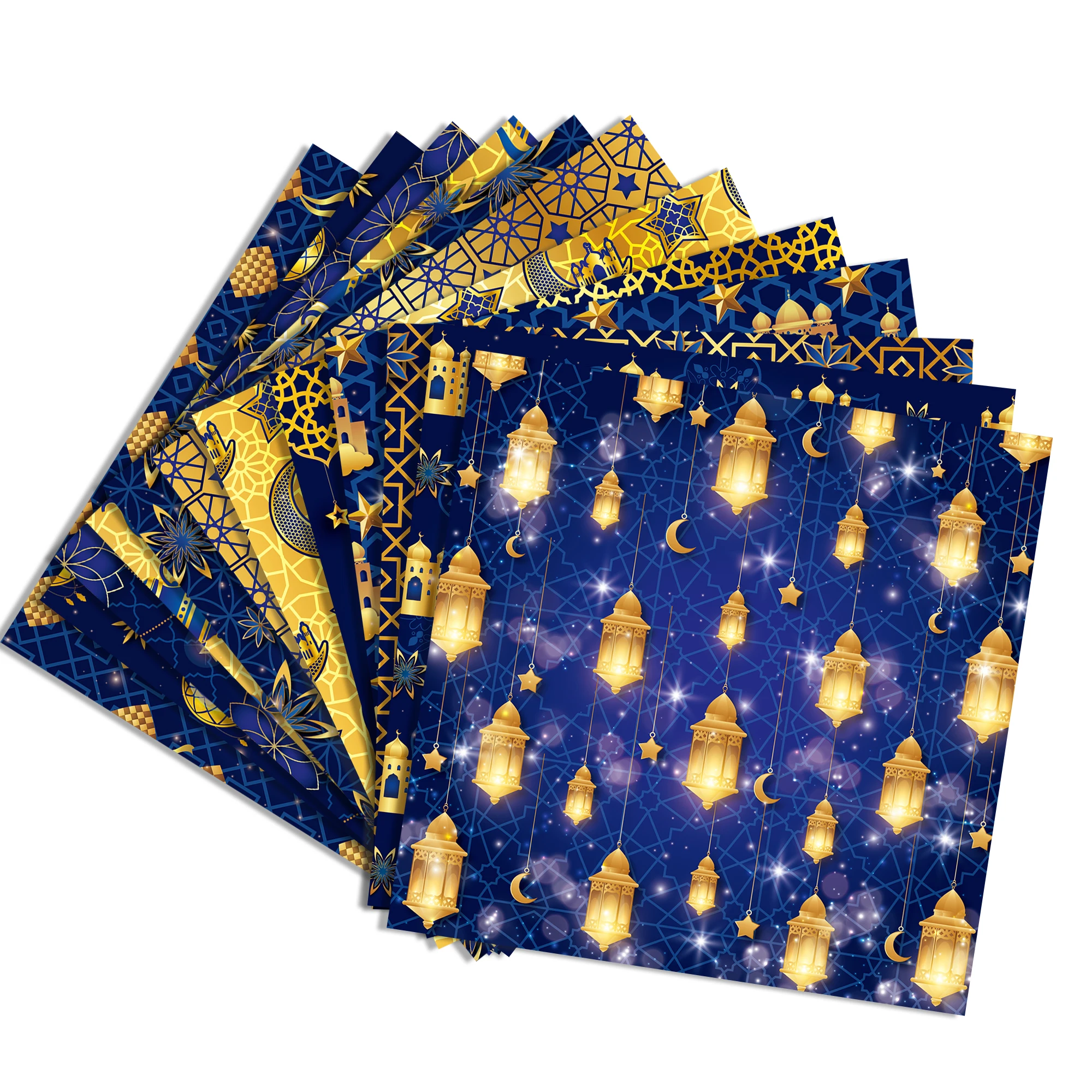 WW060 Ramadan Scrapbook Paper Moon Lantern Pattern Background Paper DIY Decorative Craft Paper For Ramadan Party Supplies