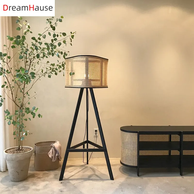 Dreamhause Floor Lamp Solid Wood Rattan decorative Lamp Frame Homestay Hotel Creative Furniture Rattan Decorative Furniture