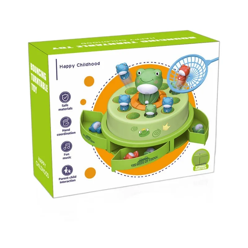 2 Players Interactive Musical Pop Up Frog Catcher Board Game with 12 Mini Frog and 2 Net Bag