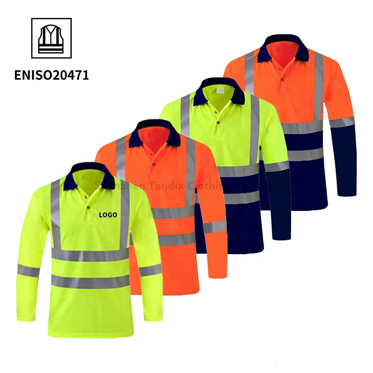 Высокая видимость с длинным рукавом для горнодобывающей промышленности высокая безопасность Рабочая Униформа светоотражающая Защитная полоска быстросохнущая футболка-поло