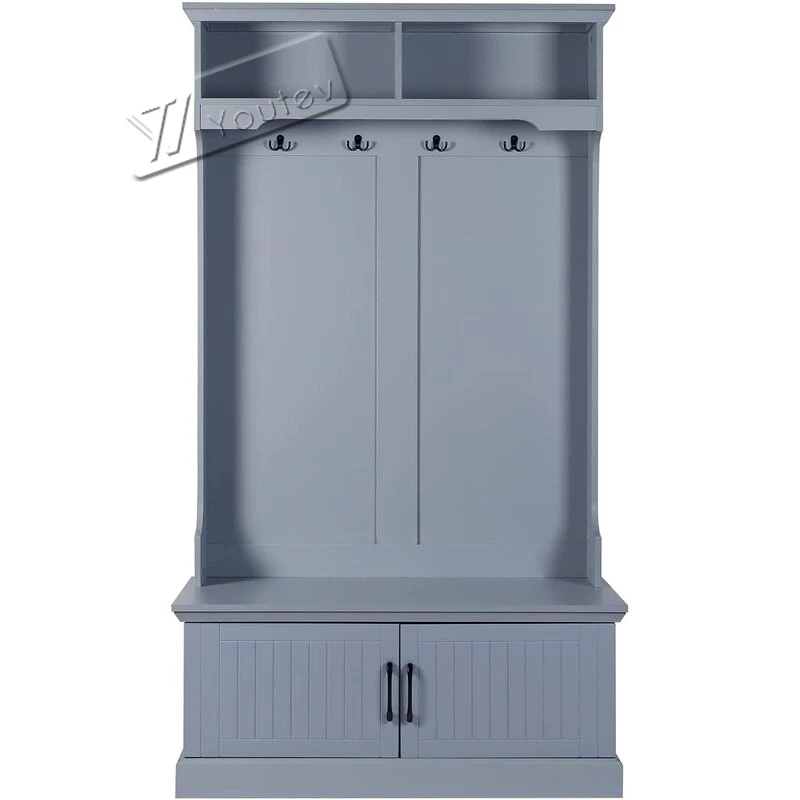 Mud room bench with lockers and hooks, living room furniture, grey
