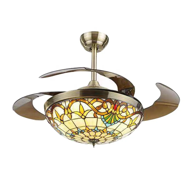 Retro Hidden Fan Lamp with Remote Control High Quality Luminous LED Retractable Blades Ceiling Fan Light for Home Hotel Indoor