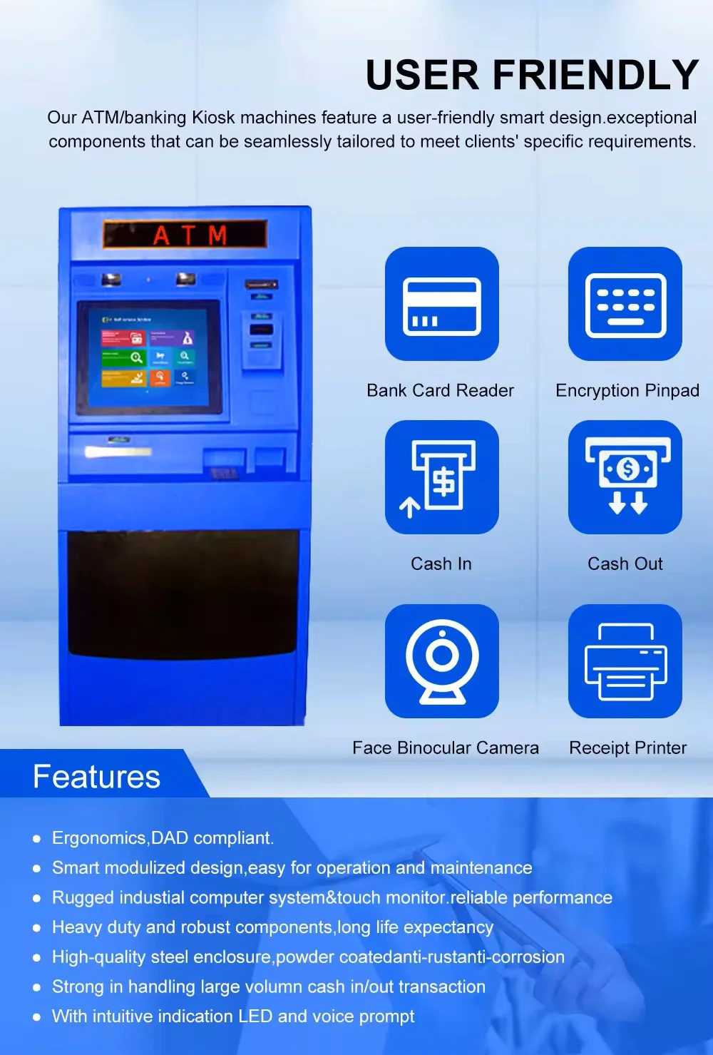 Self Service Bank Recycler ATM Machine Cash Deposit Note Dispenser ATM Machine