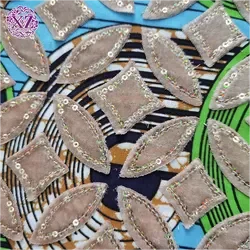 Exclusive Heavy Embroidery Work Velvet Shawl Prints Fabric Cotton Wax Manufacturer African Sequins Embroidery Fabric