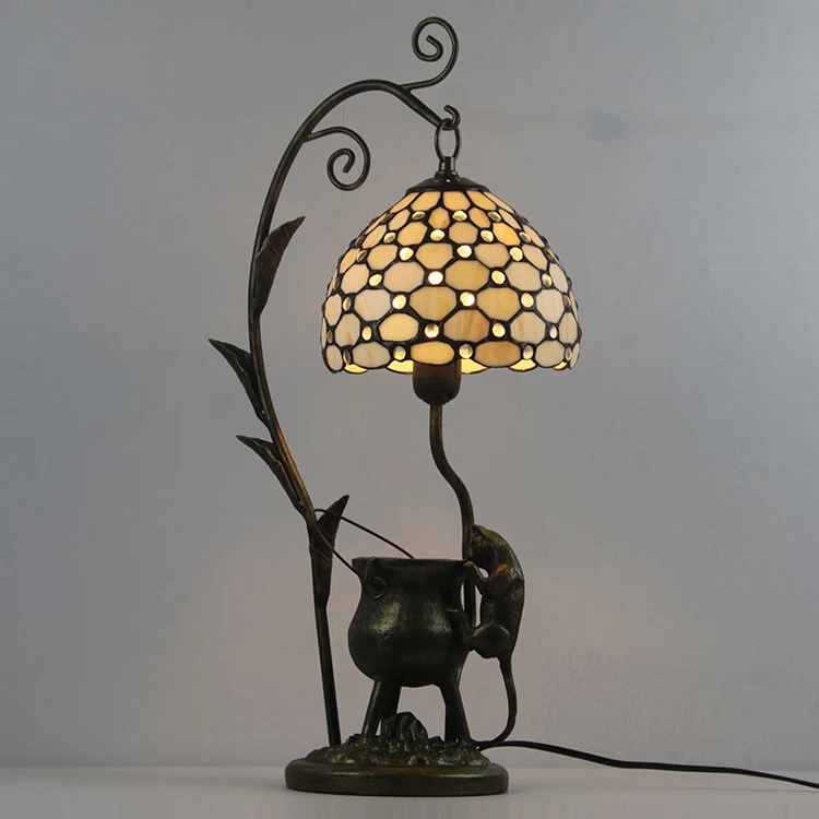 LongHuiJing Tiffany Stained Glass table lamp Bar Restaurant Crystal desk Lamps Mediterranean Blue Dragonfly Light