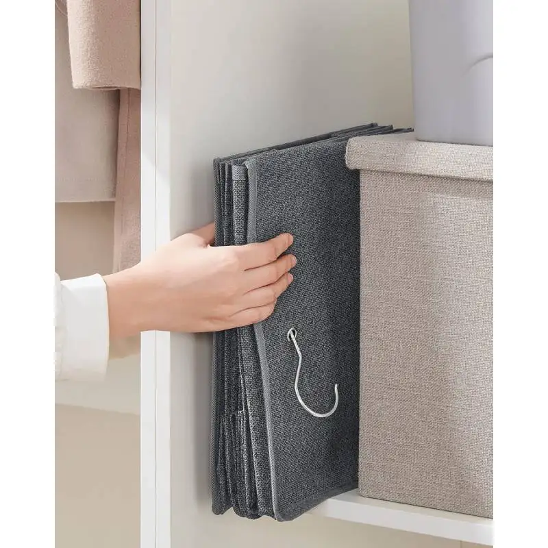 Hanging Organiser Hanging Shelf Hanging Storage Foldable and Space Saving Metal Hooks and Bamboo Inserts Linen Like Texture