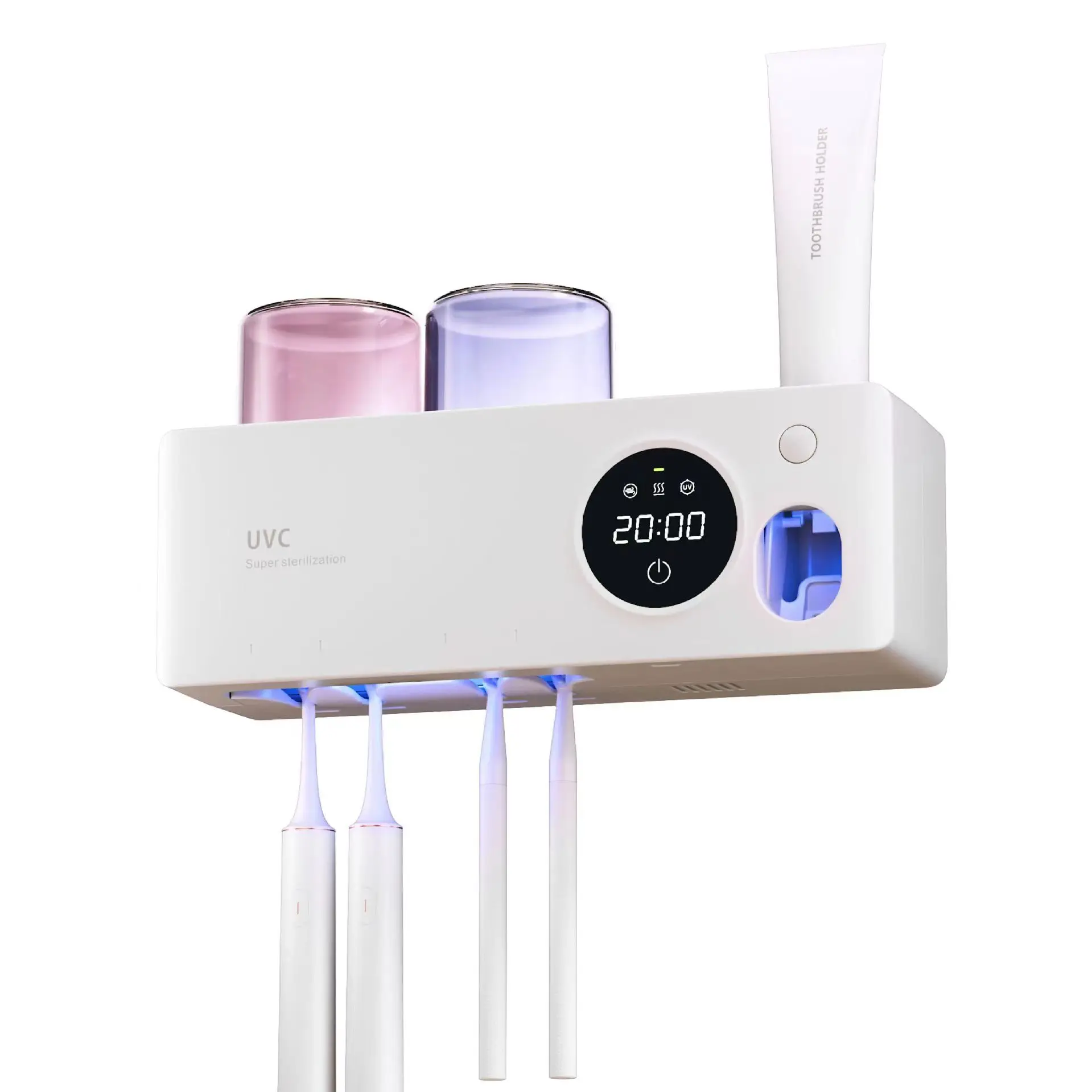 Newly designed household wall-mounted drying and air-drying 2 in1 UV toothbrush sterilizer holder