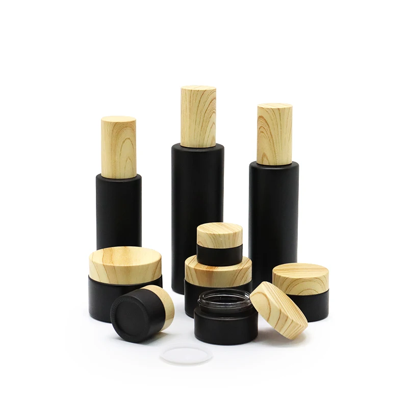 Косметическая упаковка 15 г 30 г 50 г 60 г 100 г матовый черный стеклянный крем косметическая банка с черной крышкой