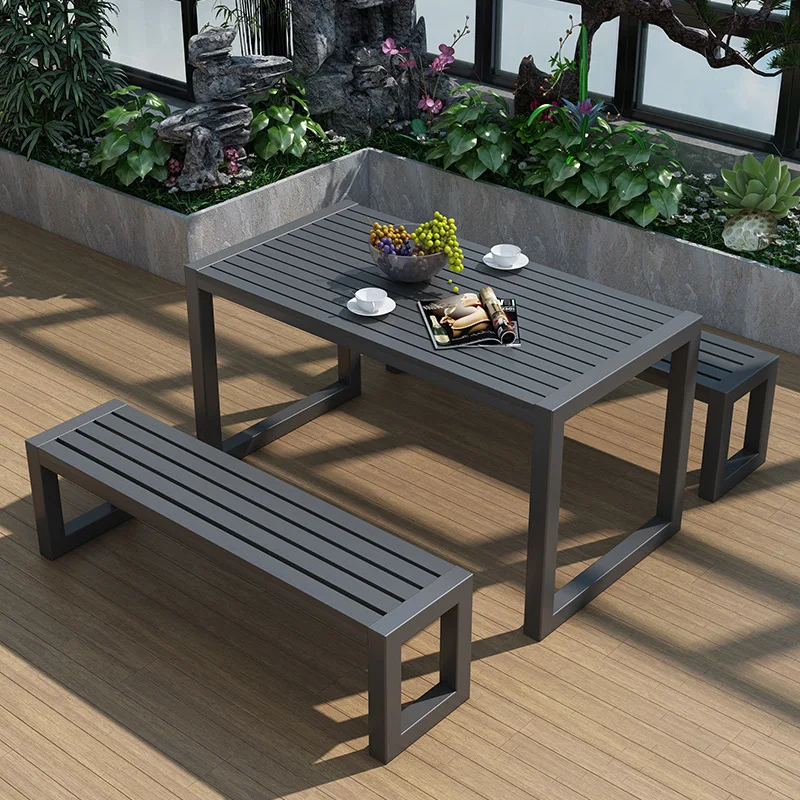 Modern outdoor metal-plastic wood garden Villa patio furniture Outdoor bench garden table and chairs