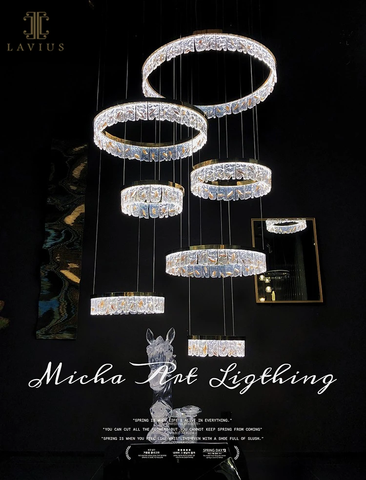 2022 Hot Sales Indoor Lighting Modern Hotel Villa Decoration Led Chandelier Luxury Ceiling Ring Glass Pendant Light