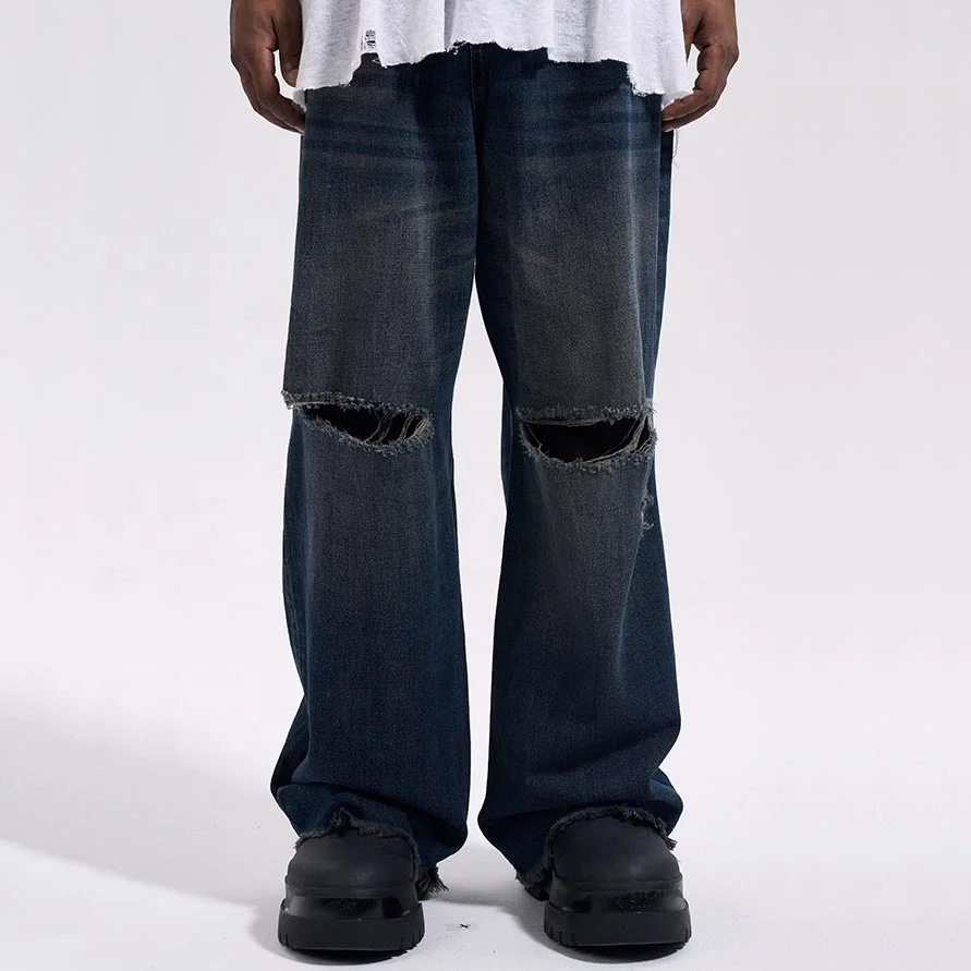 Hot selling ripped jeans men stock fast wholesale jean for mens dropship