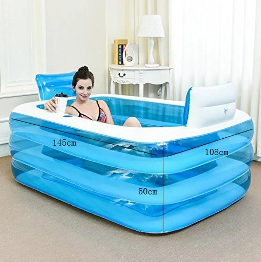 Inflatable Adult Bathroom Spa Blow Up Air Bath Tub w/Cushion  Free-Standing  Bathtub  Foldable Portable