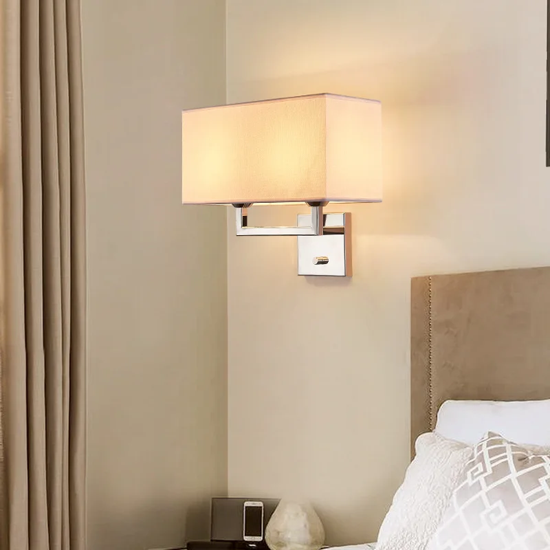Modern  Fabric Bedroom Bedside White Yellow Hotel Living Room LED Indoor wall lighting