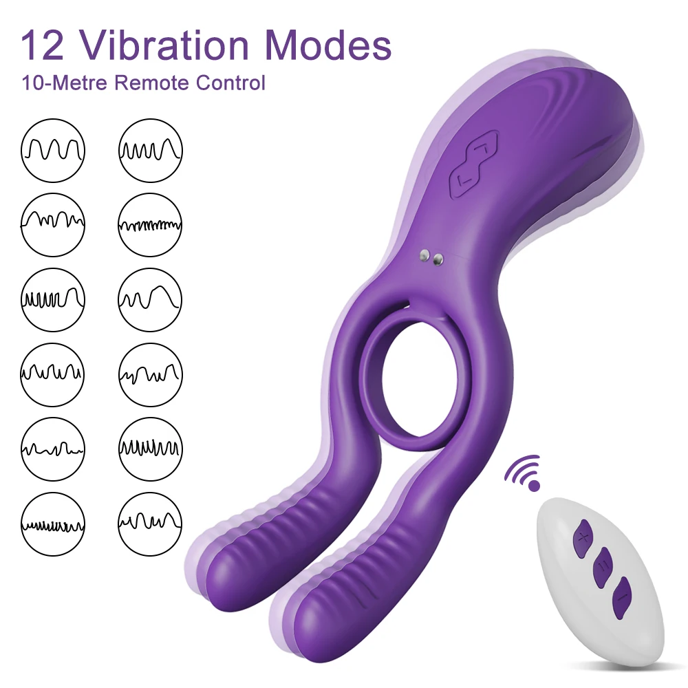 Rabbit Design Vibrating Cock Ring 10m Remote Control Penis Ring with 12 Vibration Modes Silicone Erection Rings for Men