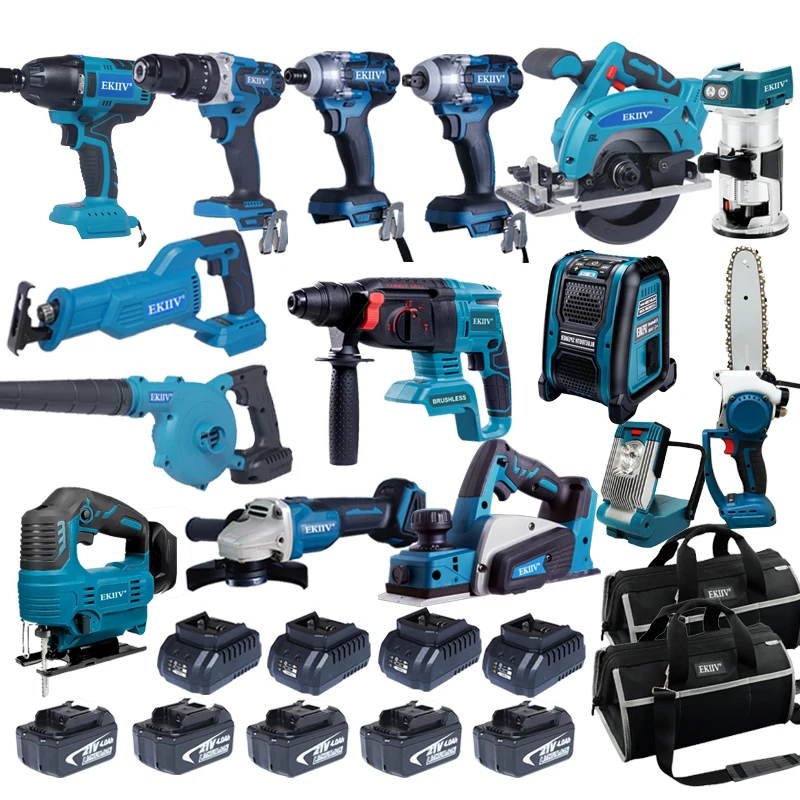 Low price wholesale EKIIV15 all-in-one brushless cordless lead-free combination kit 18V 21v lithium-ion tool set manual tools