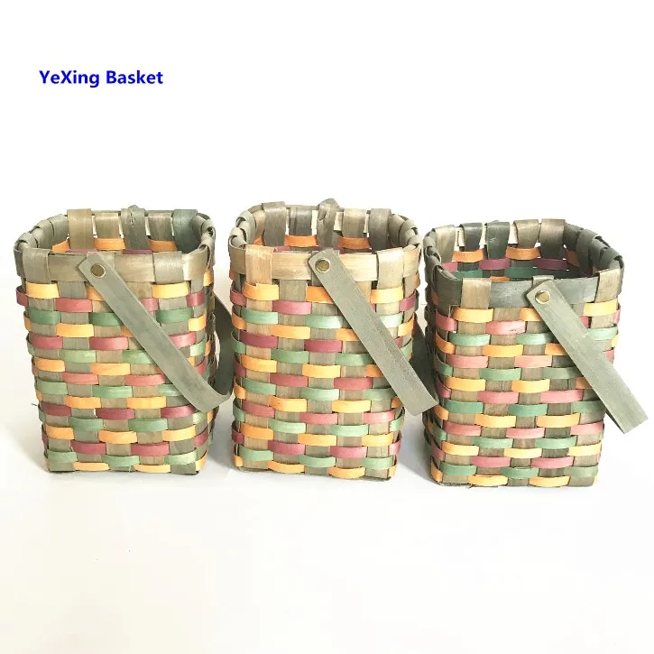 Hot sale colorful hand woven eco friendly chipwood basket with handle