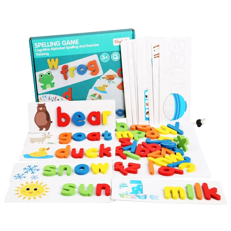 2021 Montessori Wooden Spelling Word Game toy 26 English Letters Early Educational Cognitive Wooden Toy For Kids Teaching Aids