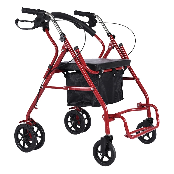 Factory outlet Rollator folding walker portable patient adjustable shopping medical outdoor steel rollator walker with seat