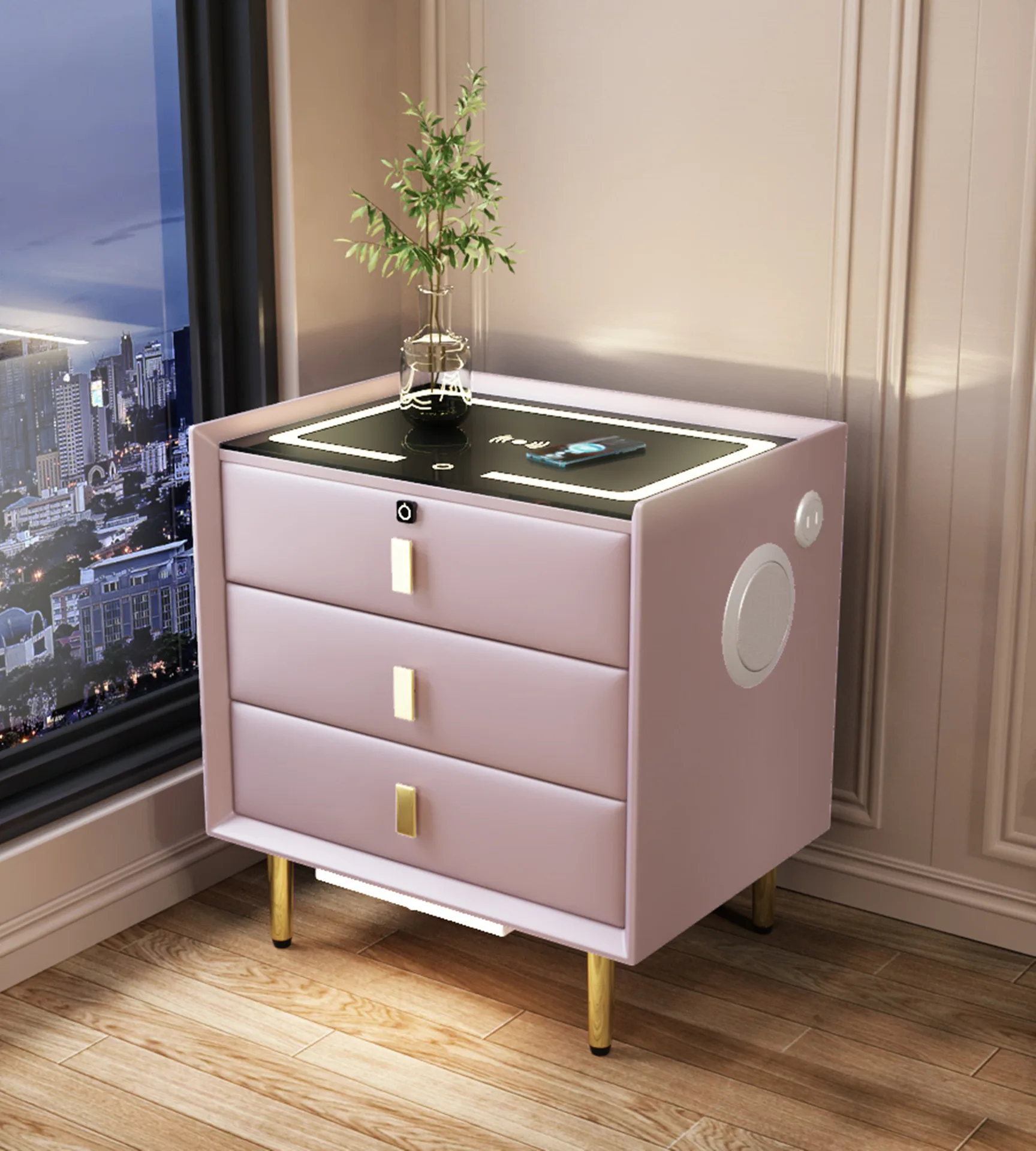 HQSLP nightstand wireless nightstand with outlet two drawer nightstand