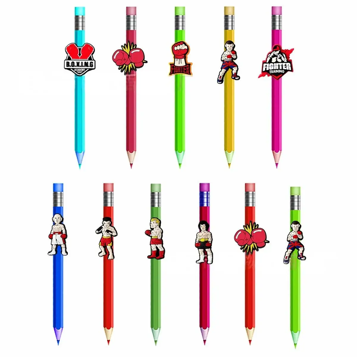 Pencil charm Pencil Soft Rubber PVC Sports boxing free combat Pencil Topper Plastic Rubber removable reusable Cartoon Character