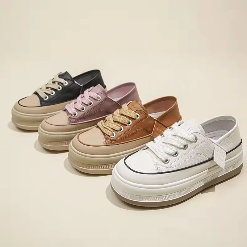 Женские 2024 кроссовки из мягкой кожи с круглым носком