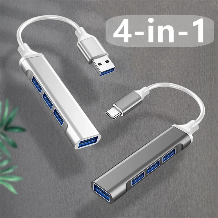 Mini USB Hub Extensions Powered Support USB-C Splitter 4 Ports 3.0 Type C to USB 3.0 Hub Adapter