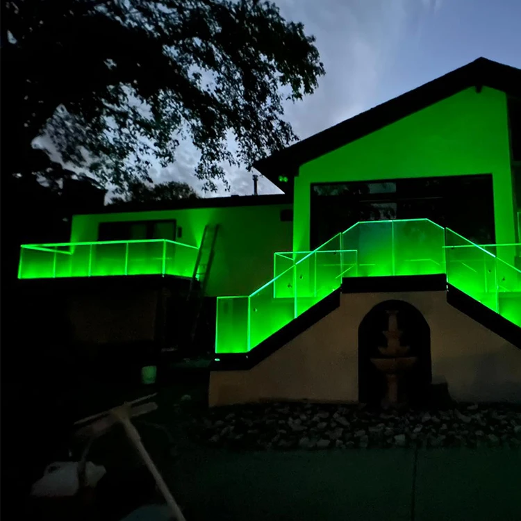 HDSAFE outdoor fence LED light railing system 1.2 KN/m Horizontal thrust u channel veranda Glass Railing Base for Villa Hotel