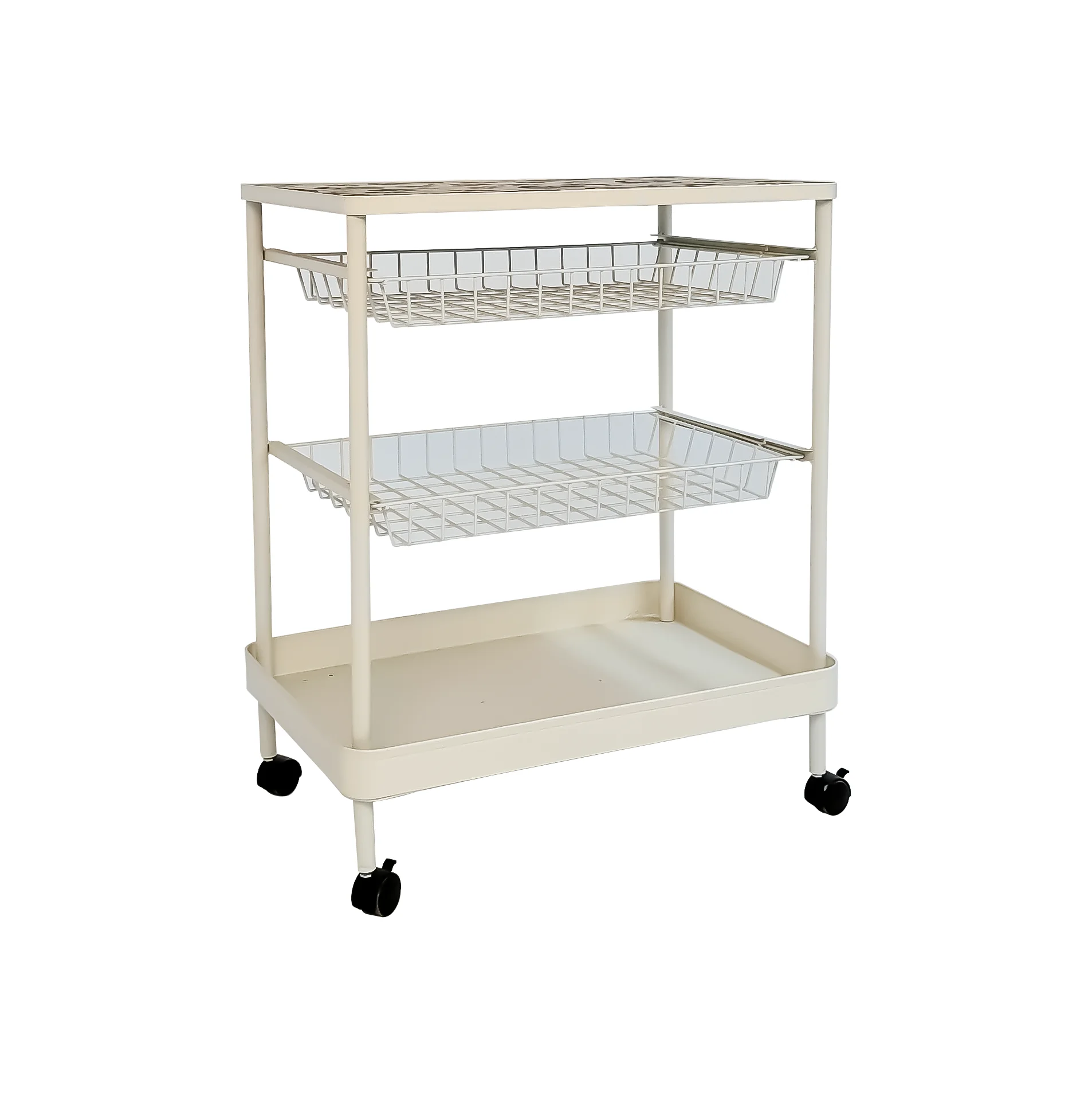 Custom Antique Kitchen Cart Wood Food Wine Rack Kitchen Storage Trolley Cart with Removable Tray