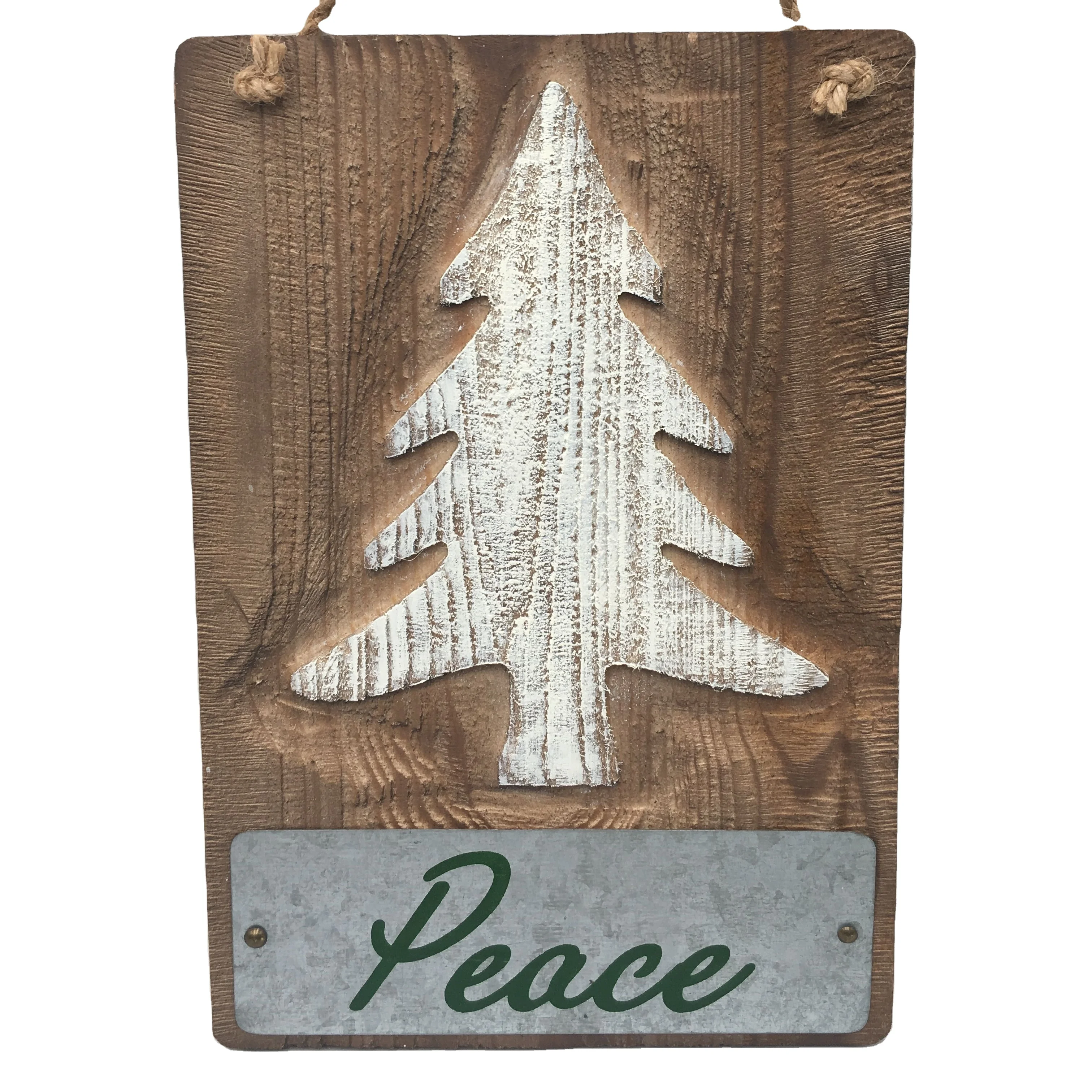 New Product Rustic Classic Wooden Metal Wall Hanging Peace Noel Signs Indoor Decorative for Home Decoration