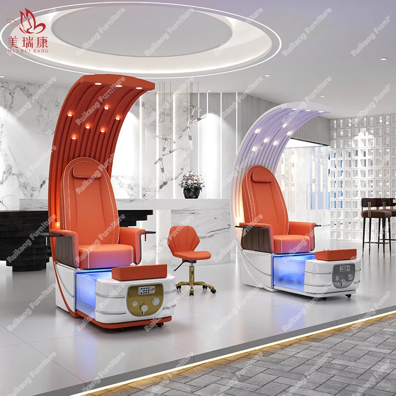 Luxury Modern New Manicure Nail Salon Throne Jet Pump Glass Bowl Lay Down Massage Electric Foot Spa Massage Pedicure Chair