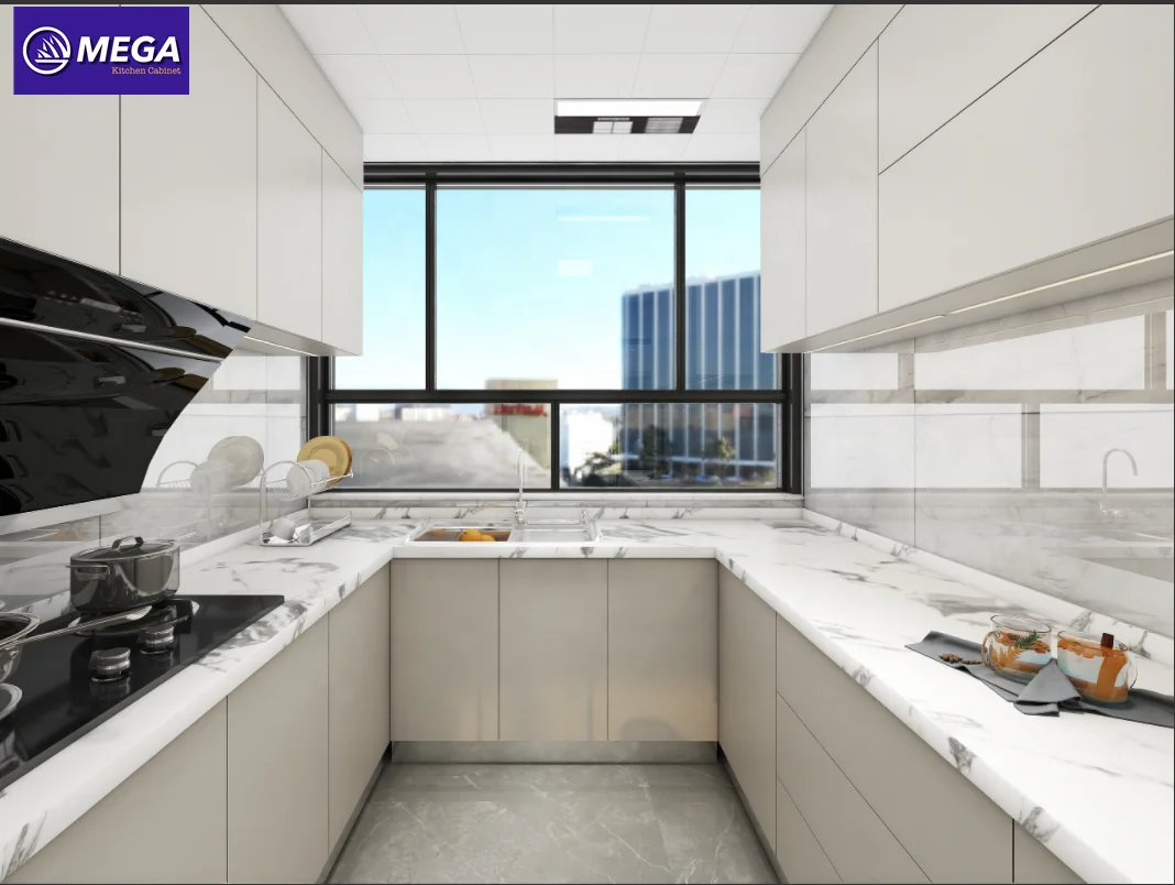 wholesales hotel vialla U shape lacquer MDF ready to assembled modern kitchen cupboard set cabinet armario de cozinha