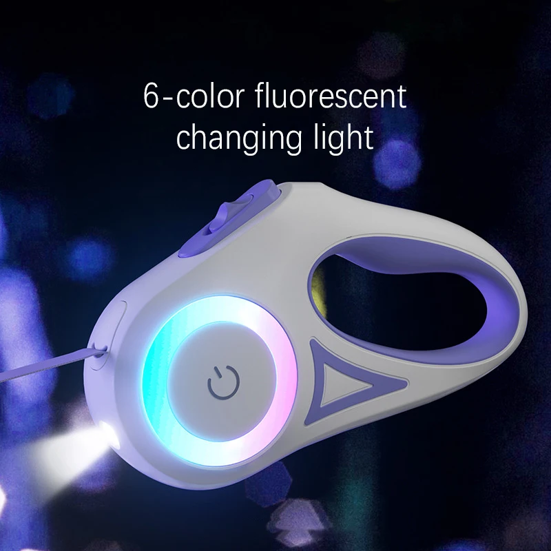 High Quality Heavy Duty Nylon Rope Luminous Double Sided RGB Lights Dog Pet Leash With Bright Flashlight