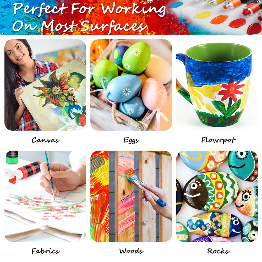 Panwenbo Acrylic Paint Set 24 Colors Non-Toxic Acrylic Color Paint Wholesale Acrylic Paint Tube With Brush,Canvas and Palette