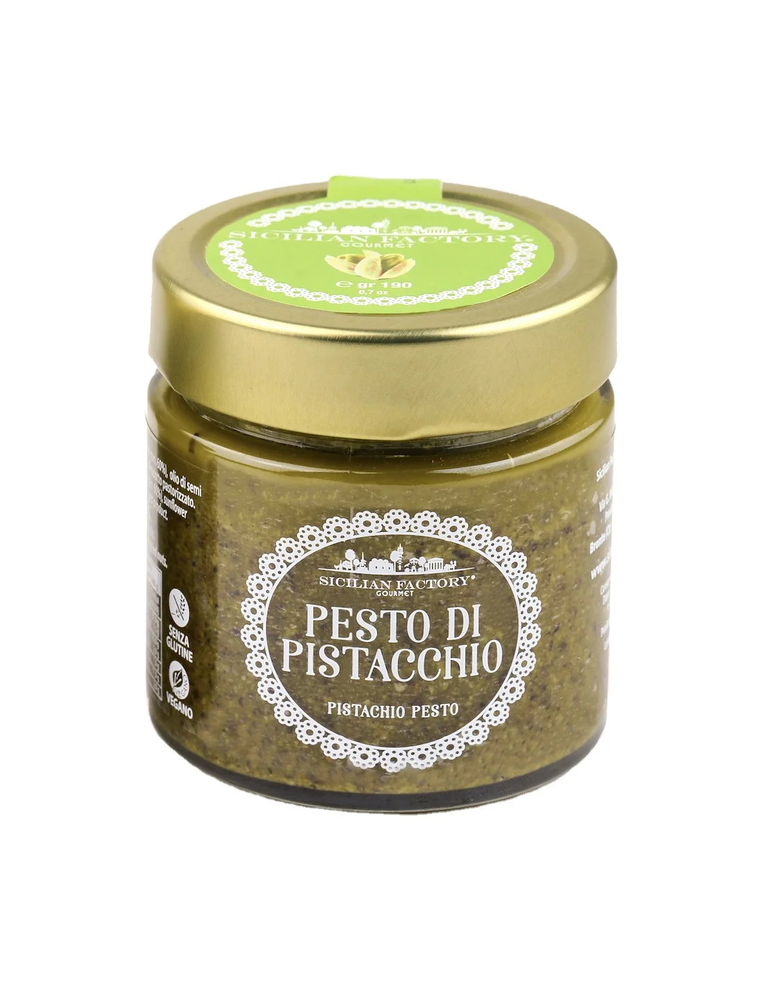 Made in Italy 500 gr Mason Jar Sicilian Factory Lactose - Free Pistachio Pesto Sauce Perfect as Pasta Dressing