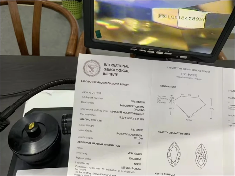 Ярко-оранжево-желтая 1 22 карат в форме маркизы VS1 из сыпучего камня CVD и HPHT Выращенный лаборатории алмаз