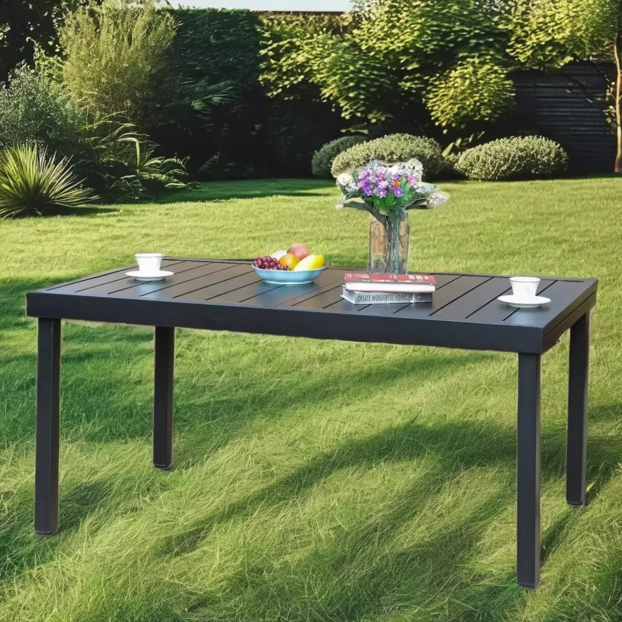 Modern Outdoor Garden Patio Dining Table 135-270cm Extendable Aluminum slat Table Top Restaurant Dining Table
