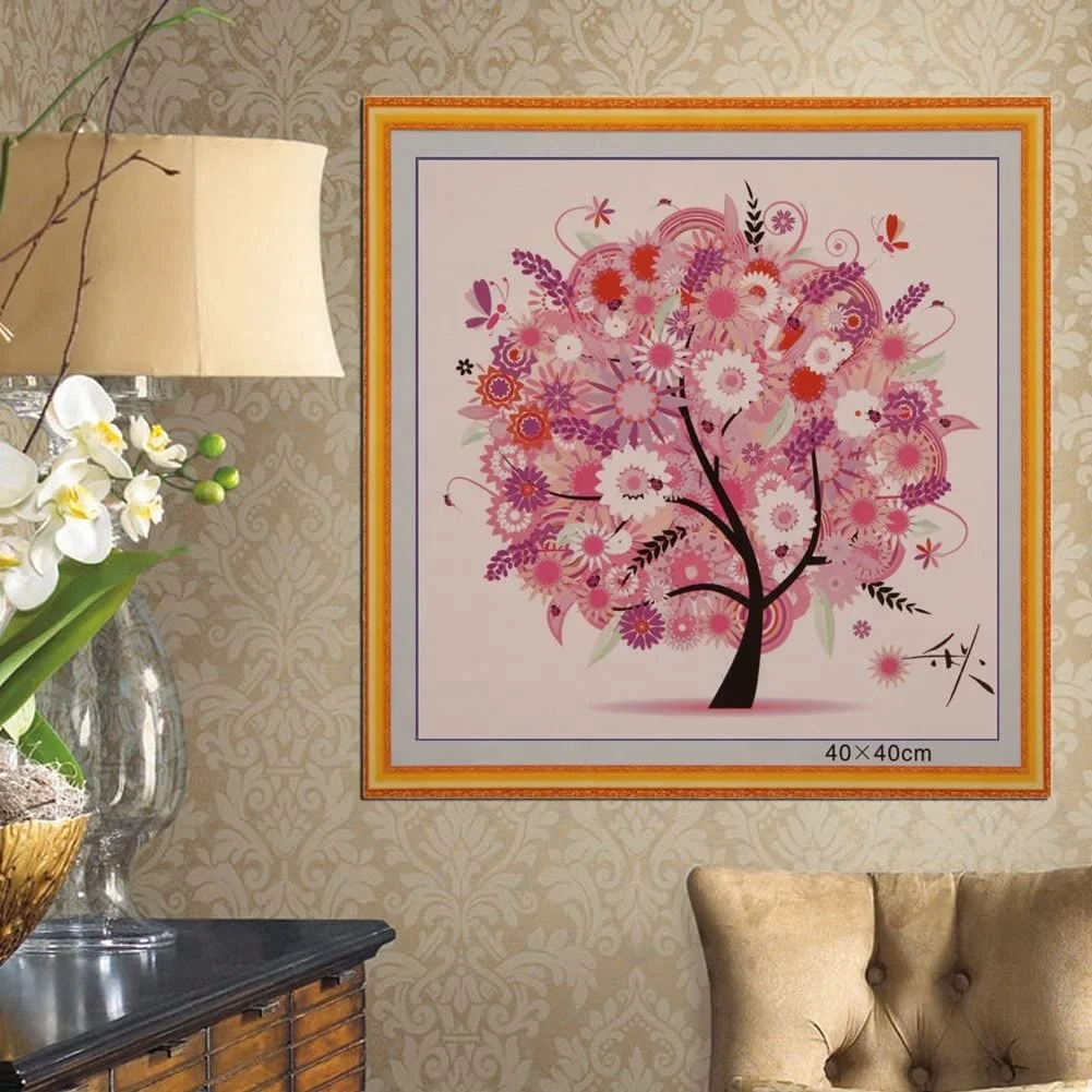 
Printed Cross Stitch Kits Alloyseed DIY Colorful Four Season Tree Stamped Cross Stitching Embroidery Kit 